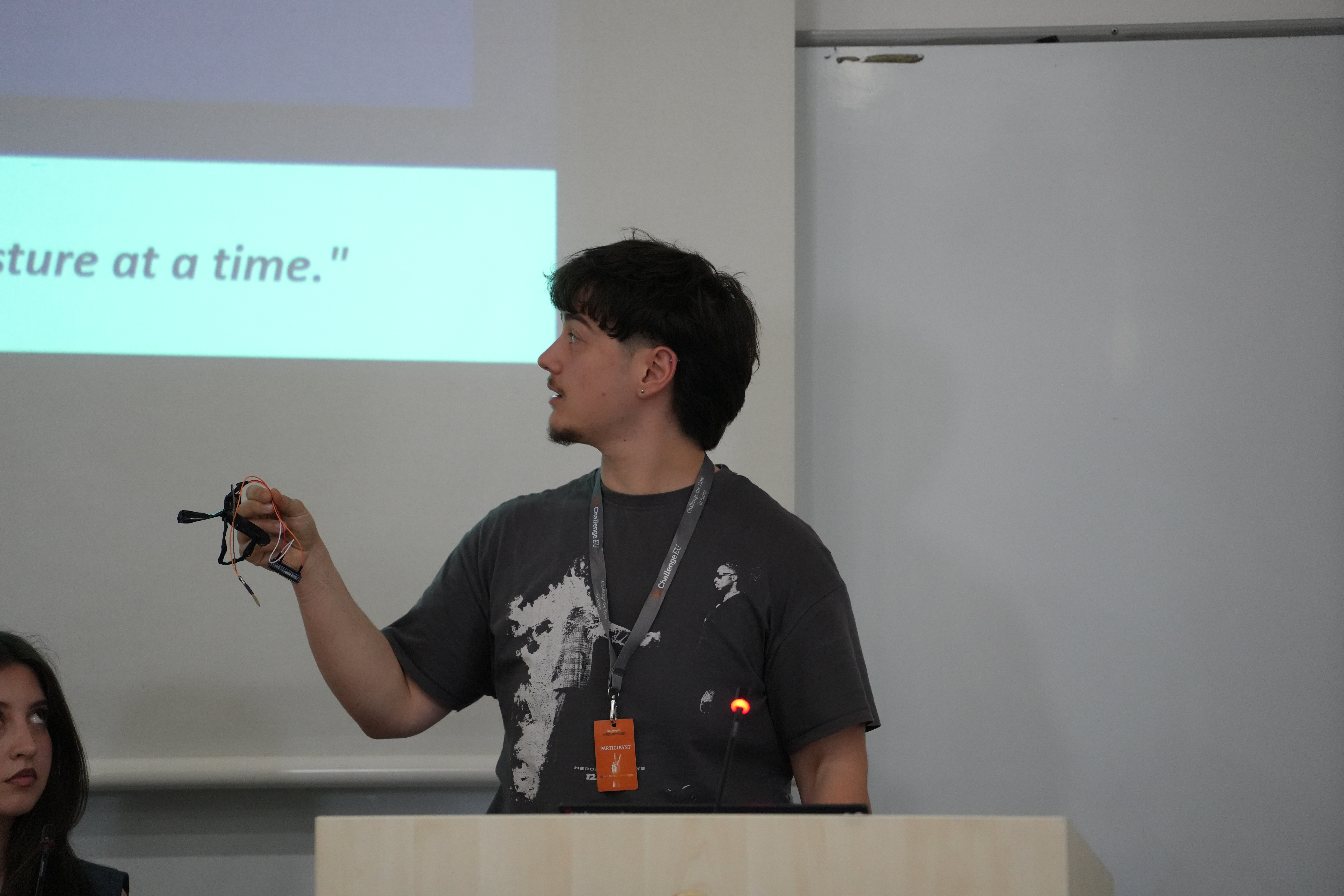 ChallengeEU Hackathon Sign Language Prediction hardware prototype setup
